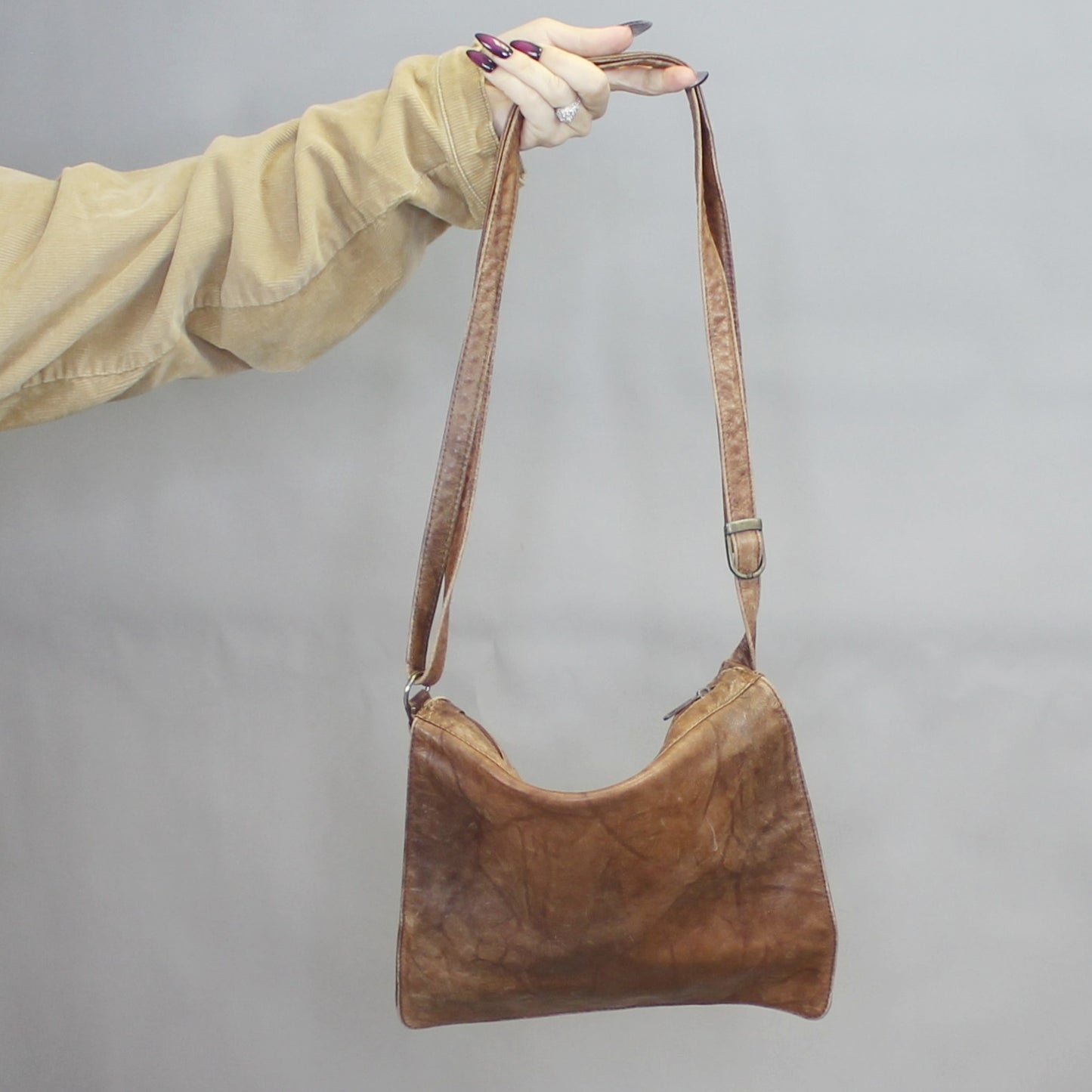 Vintage 80s Brown Leather Messenger Bag by East West