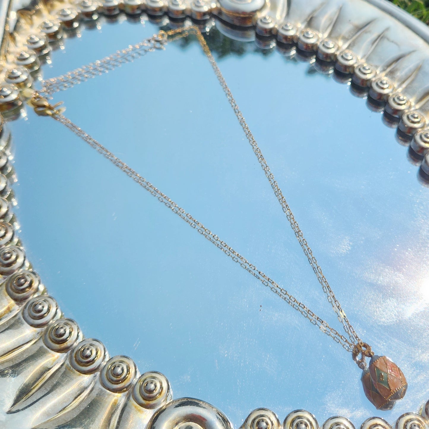 Vintage 80s Pastel Faberge Egg Necklace by Avon