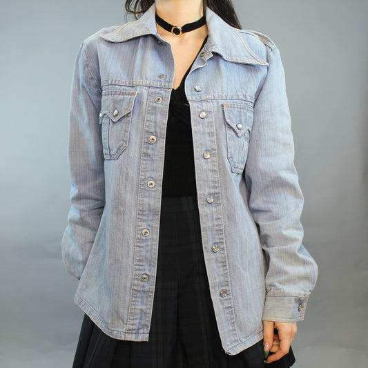 Vintage 70s Western Denim Snap Button Up Top