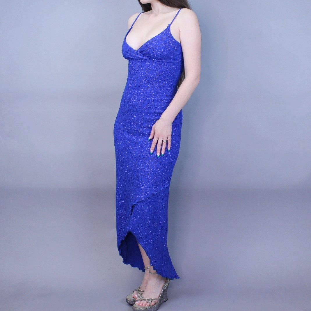 Vintage Y2k Blue Glitter Party Dress Hi-Low Bodycon by Hyphen