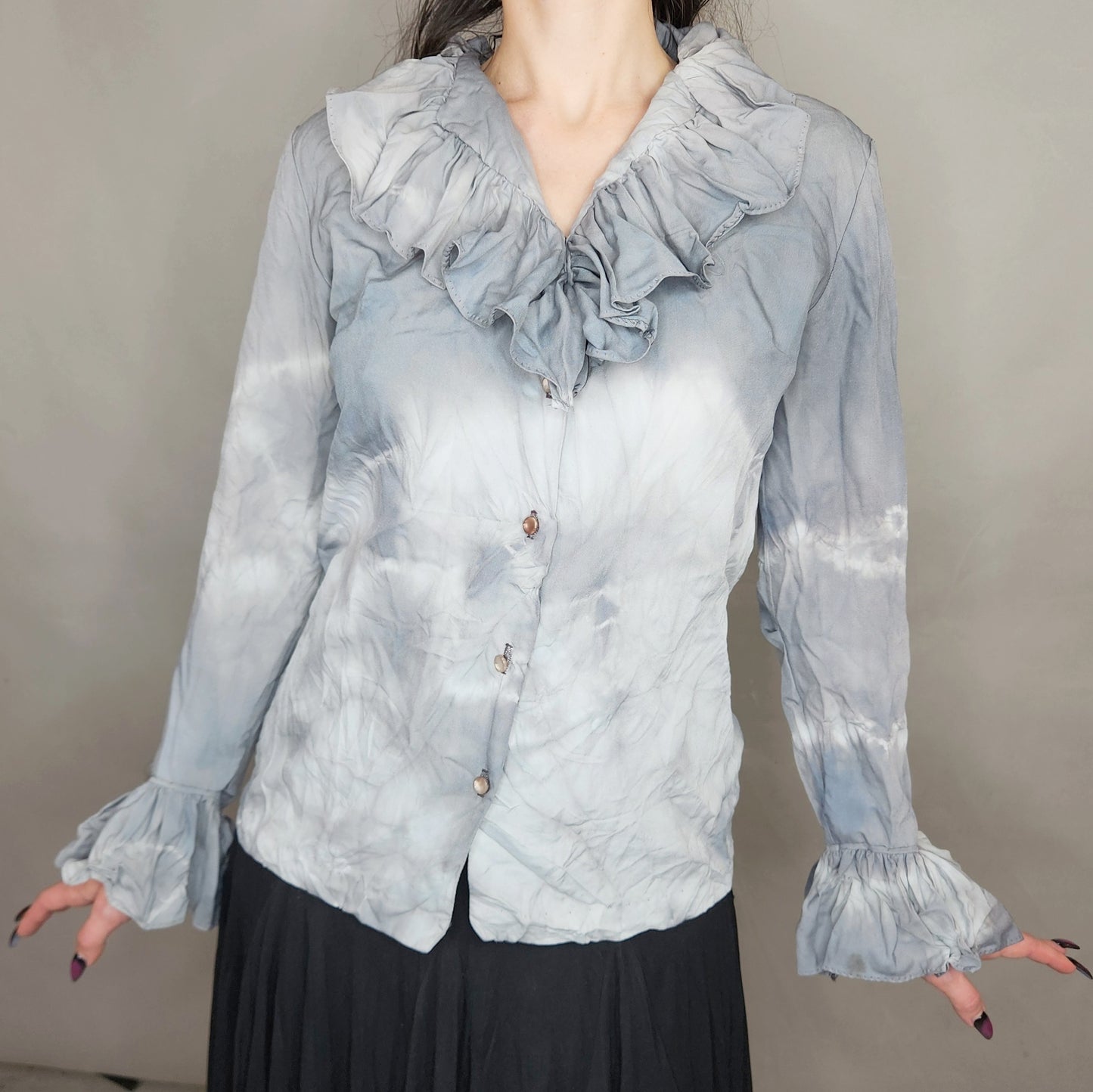 Vintage 70s Dyed Gothic Vampire Ruffle Blouse by Rhoda Lee