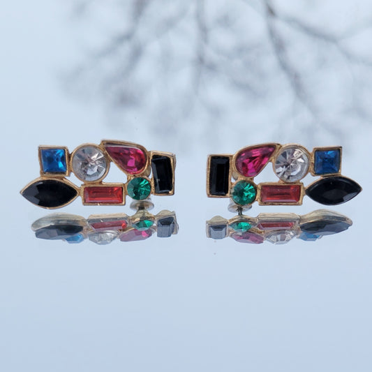 Vintage 90s Jewel Cluster Earrings EclectiC Rhinstone Funky Earrings