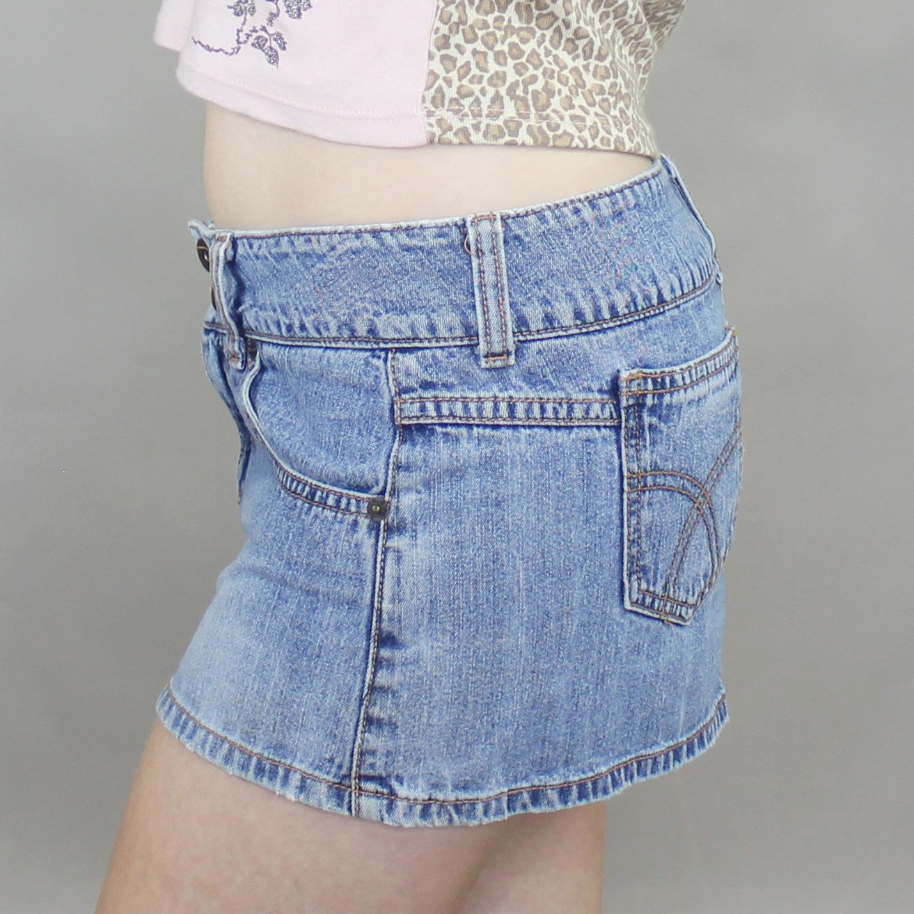 Vintage Y2k Low Rise Denim Bimbo Micro Mini Skirt by Spacegirlz