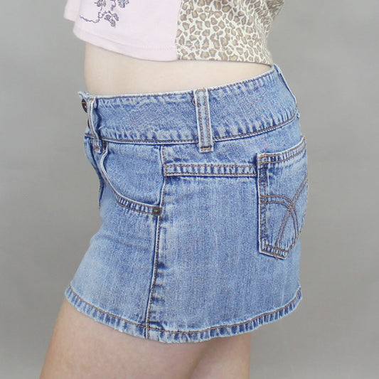 Vintage Y2k Low Rise Denim Bimbo Micro Mini Skirt by Spacegirlz