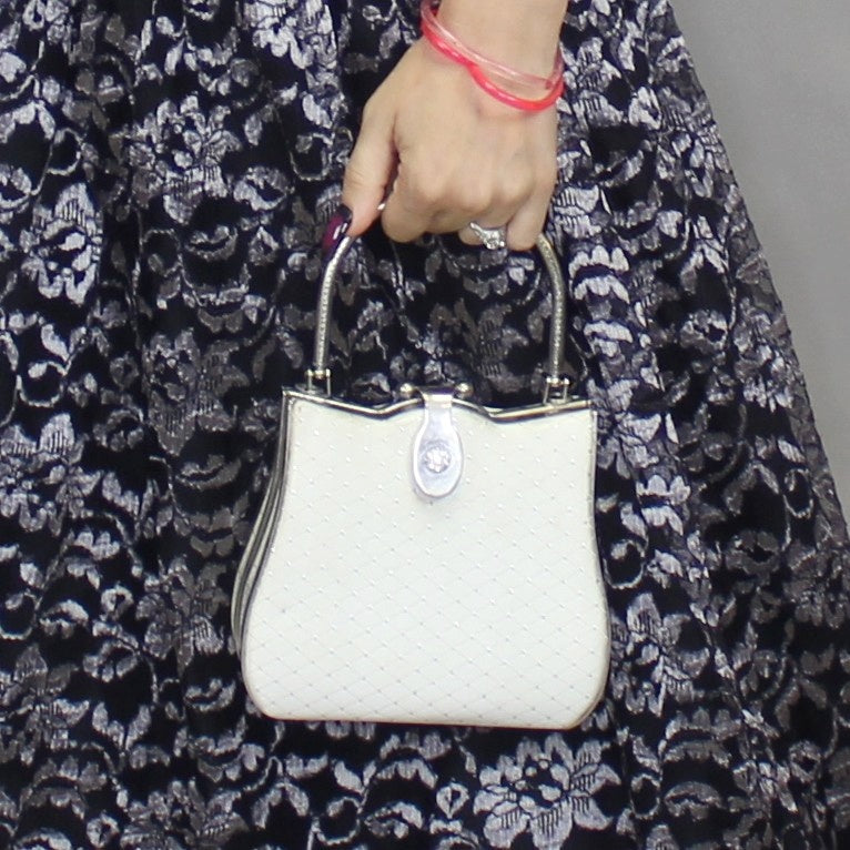 Vintage 60s Framed White Satin Silver Purse