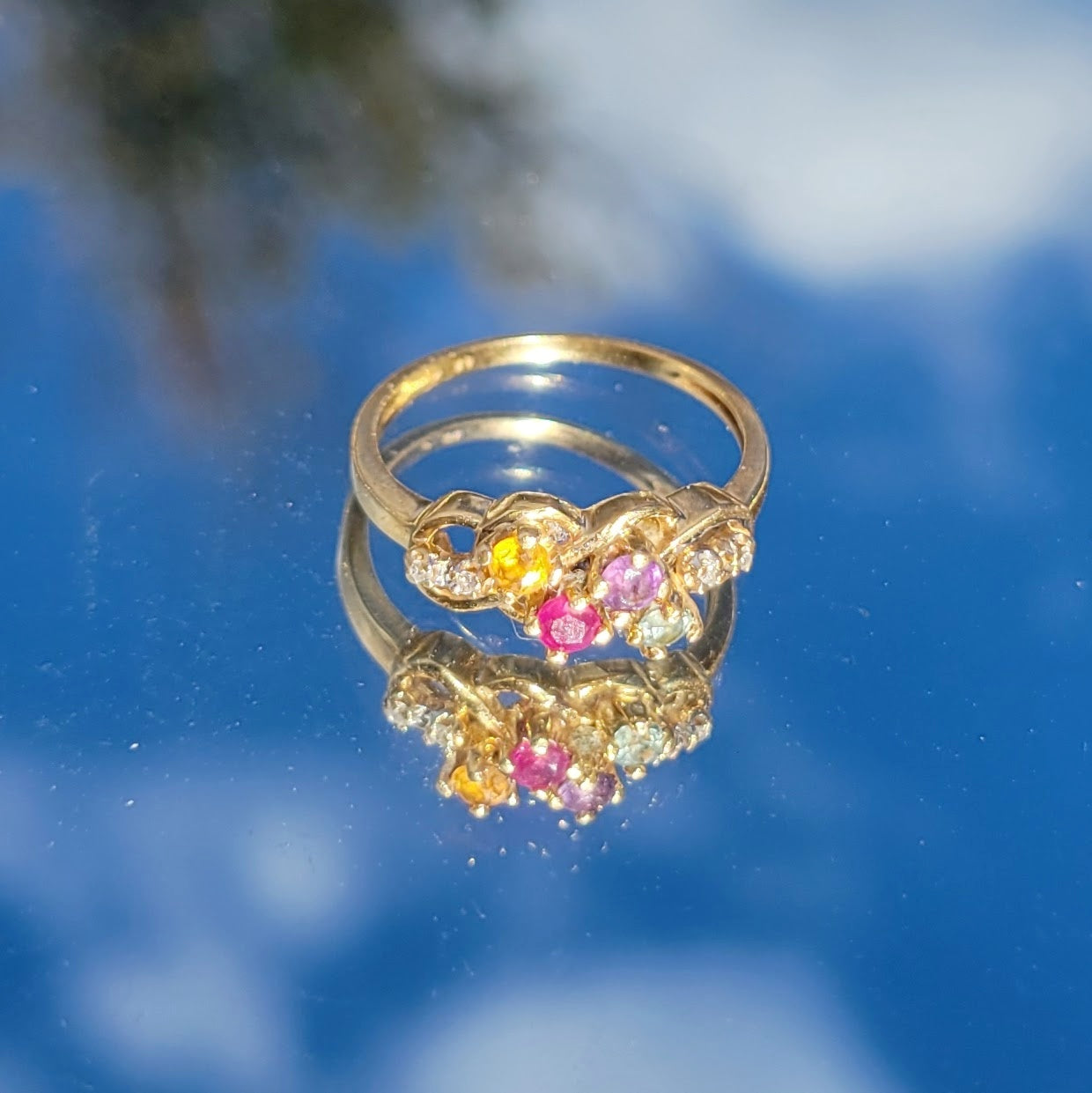 Vintage 90s 14k Gold Multi-stone Ring