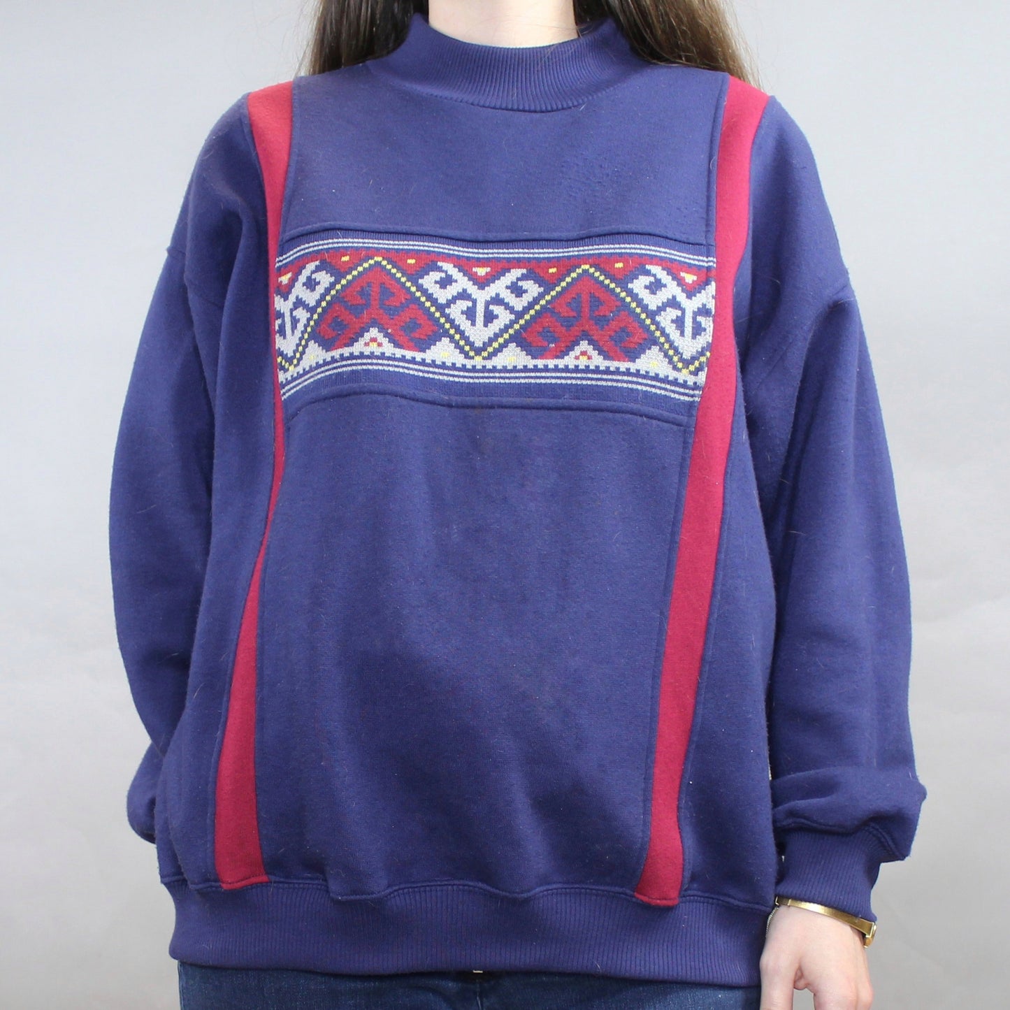 Vintage 80s Mock Neck Sweatshirt Navy