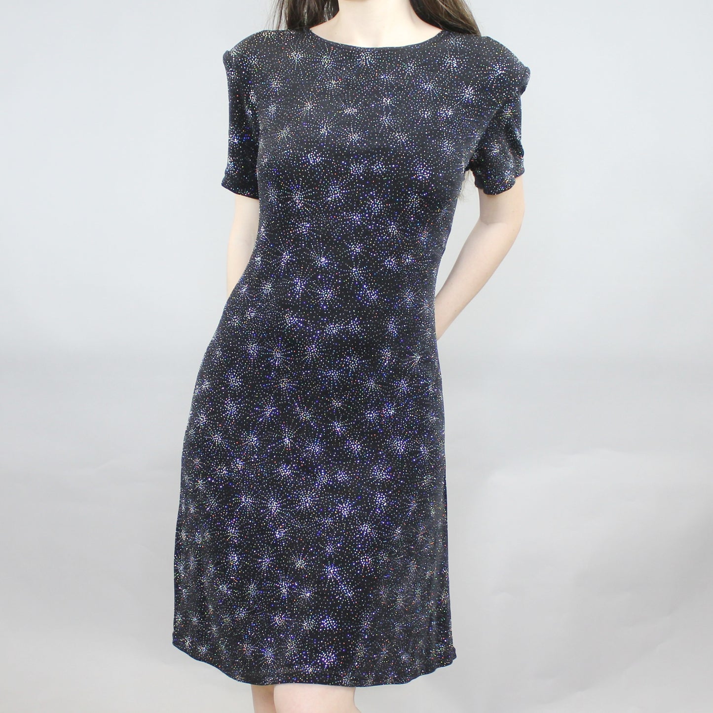 Vintage 90s Glitter Starburst T-shirt Mini Dress by Molly Malloy Evenings