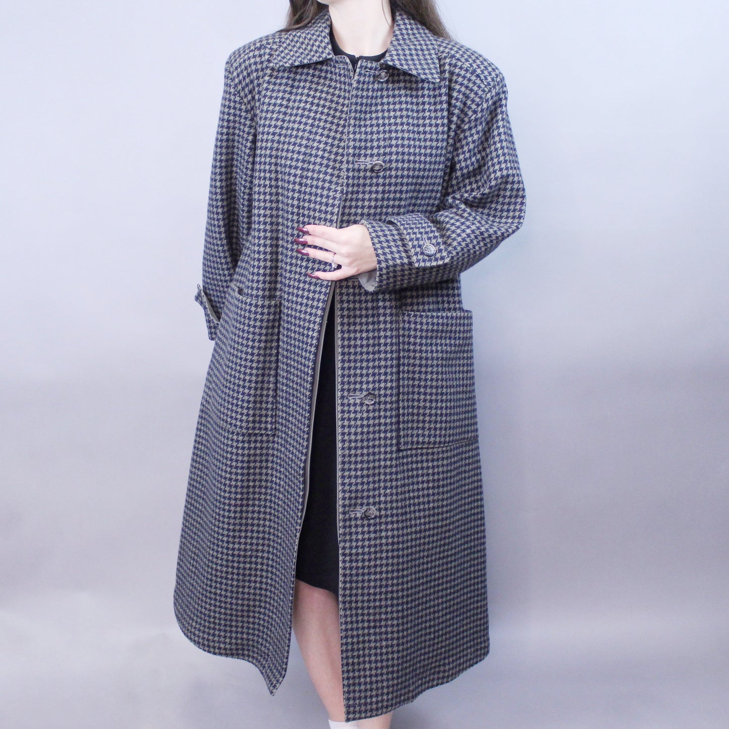 Vintage 80s Reversible Houndstooth Green Coat by London Fog