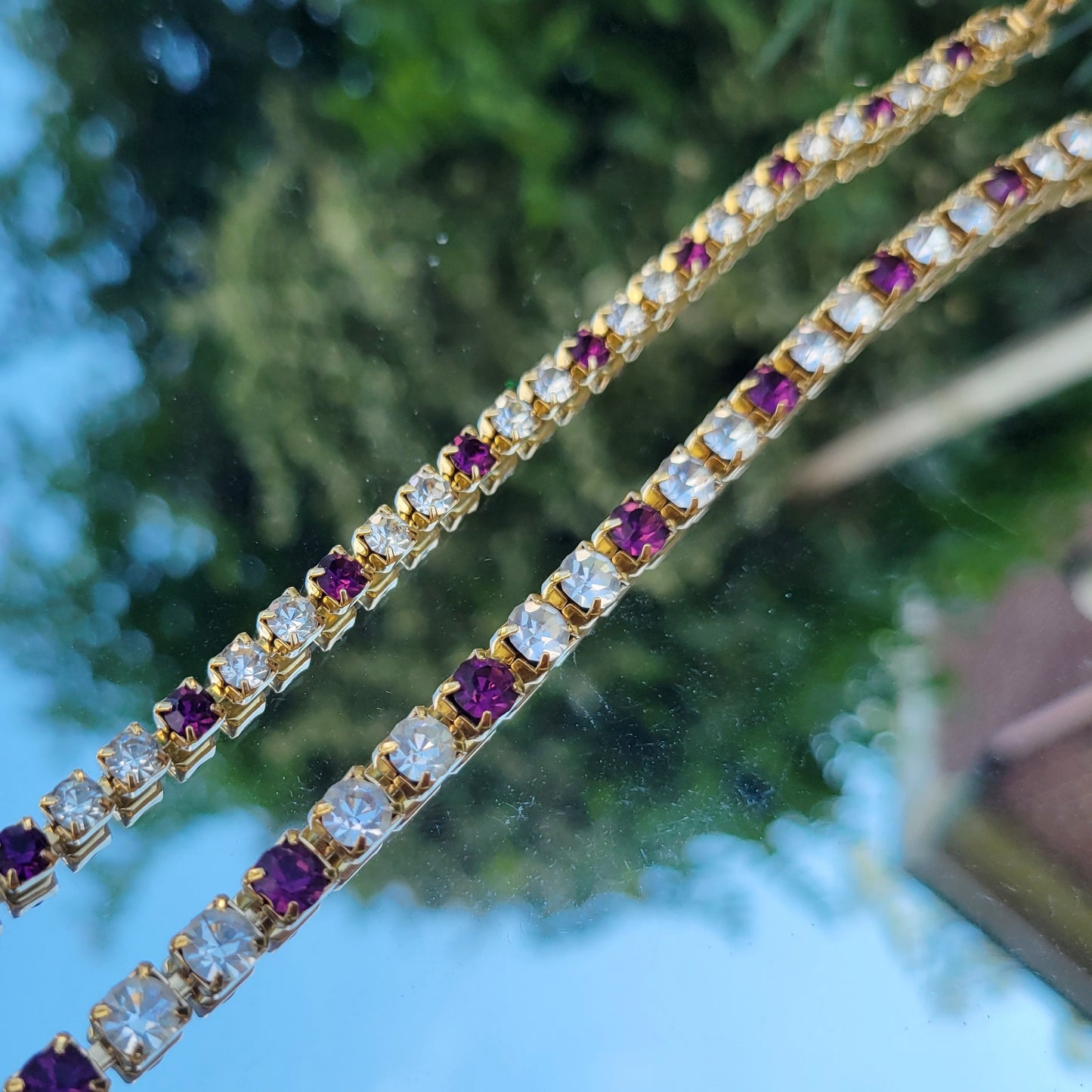 Vintage 90s Matching Jewelry Set Signed Tennis Bracelet and Crystal Choker by Trifari
