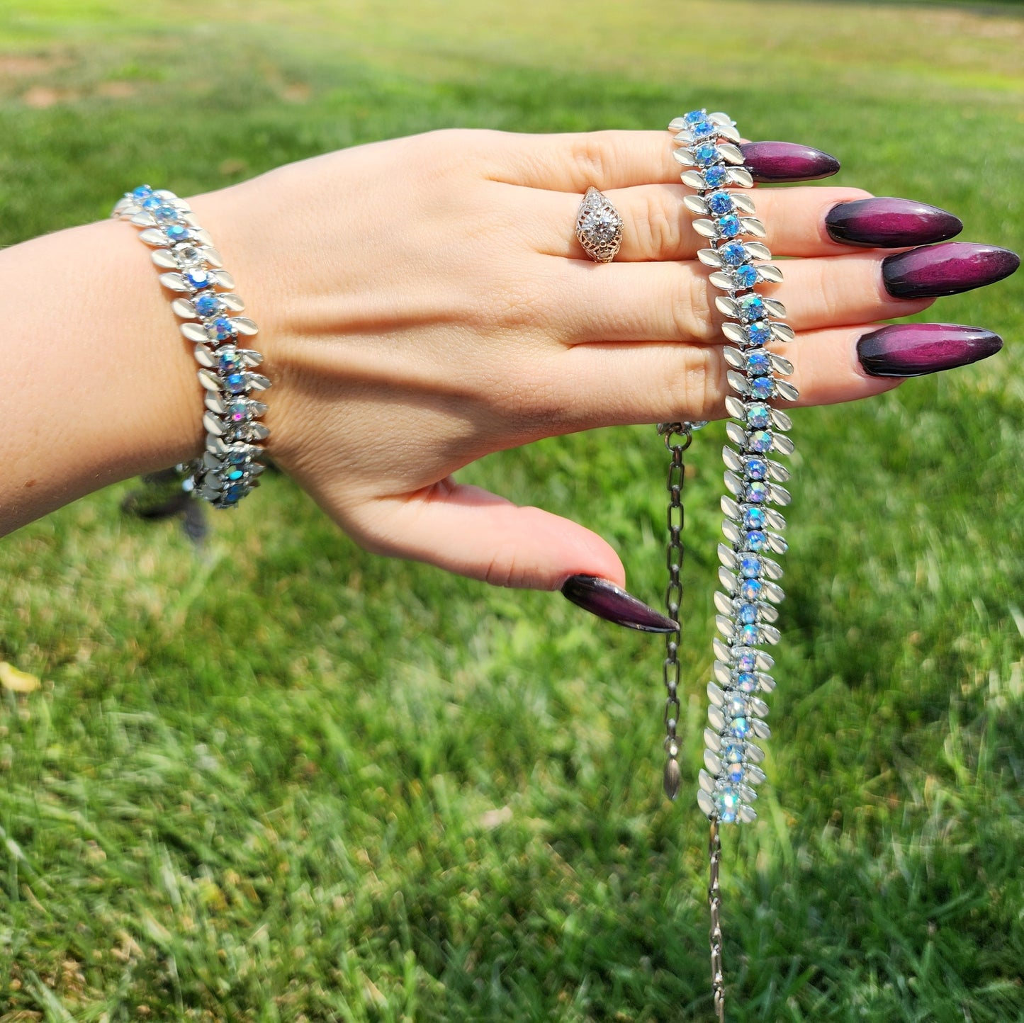 Vintage 60s Aurora Borealis Rhinestone Jewelry Set Bracelet & Choker