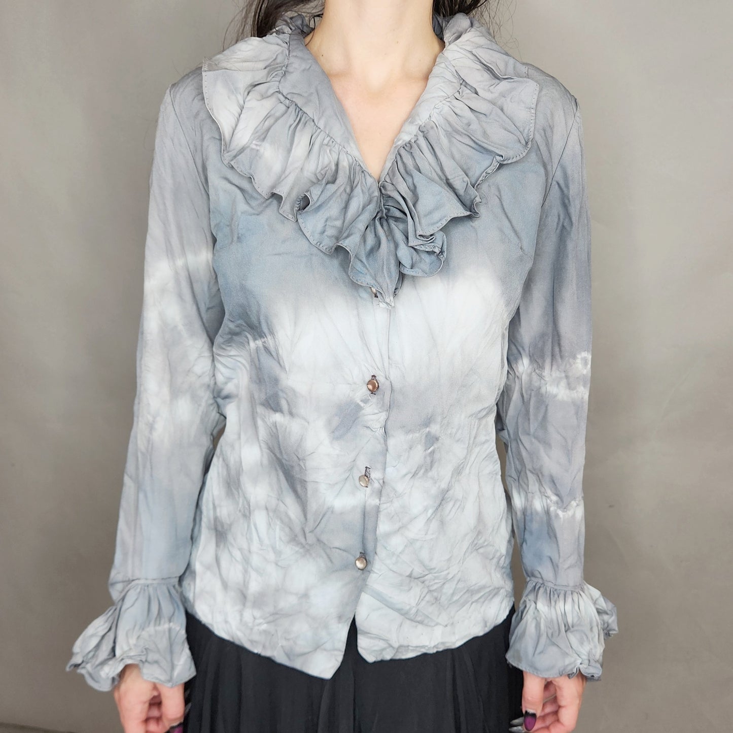 Vintage 70s Dyed Gothic Vampire Ruffle Blouse by Rhoda Lee