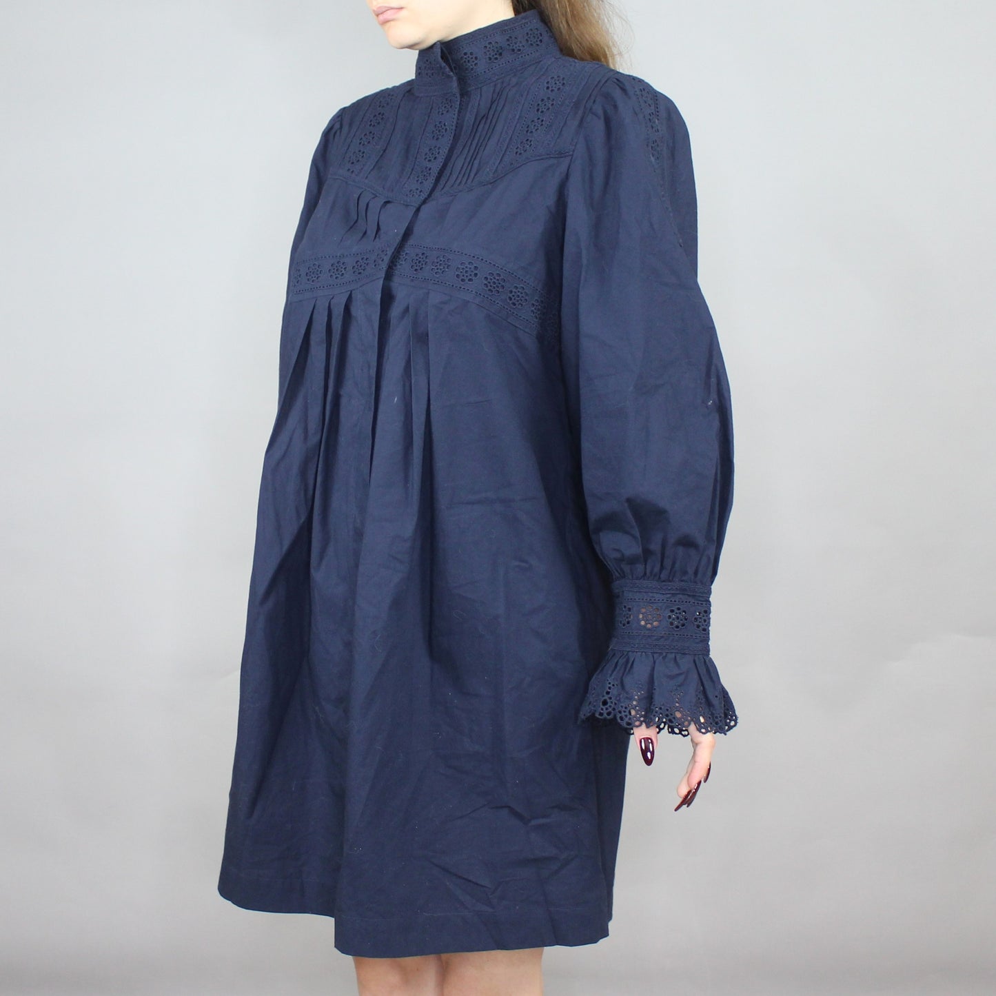 Victorian Style Rebecca Taylor Mock Neck Poplin Lace Applique Shift Dress