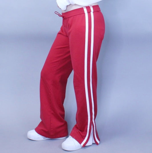 Vintage Y2k Low Rise Zip Side Bell Bottom Flare Cherry Red Sweatpants Track Pants