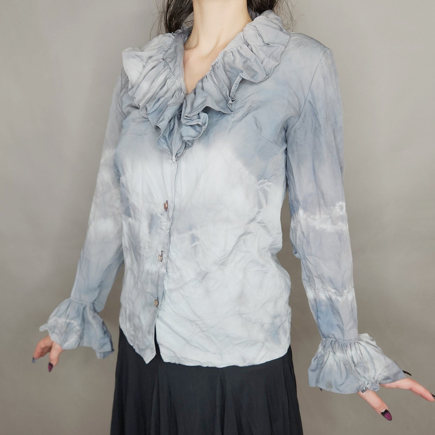 Vintage 70s Dyed Gothic Vampire Ruffle Blouse by Rhoda Lee