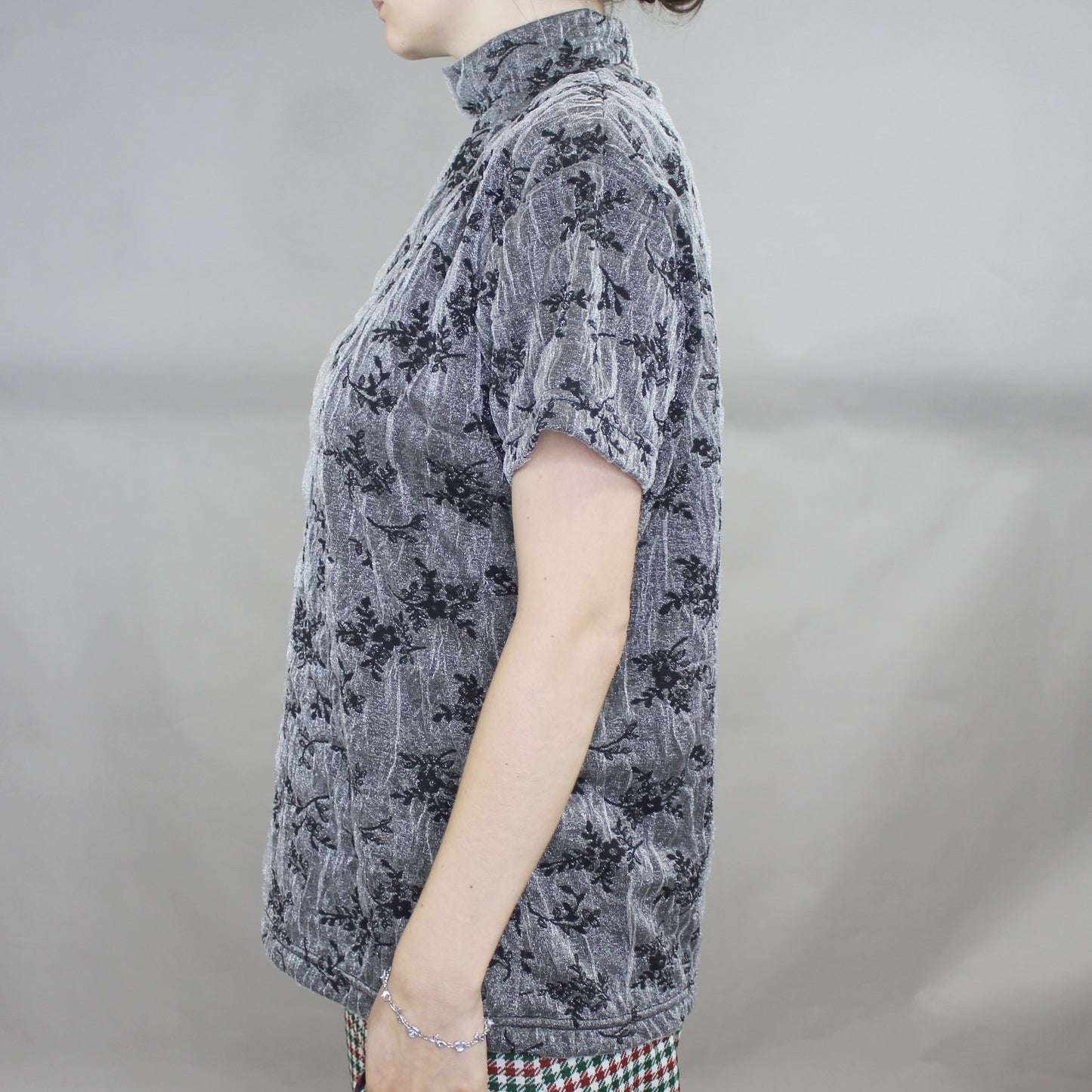 Vintage 90s Silver Mock Neck Tee by Frazier Lawrence