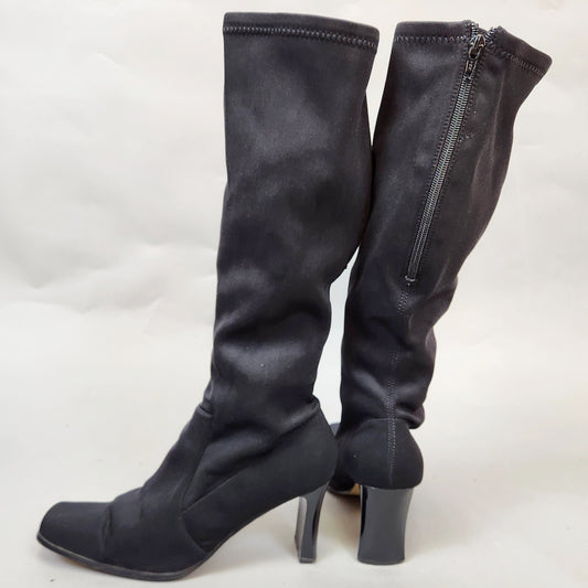 Vintage Y2k Black Knee High Neoprene Go-Go Boots by Valenti Franco