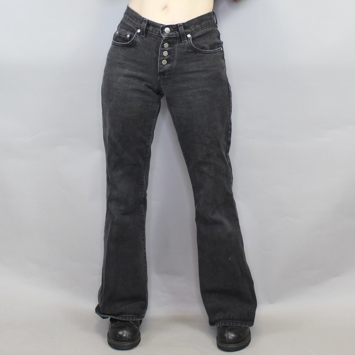 Vintage 90s Low Rise Bell Bottom Black Jeans by Lee Riveted