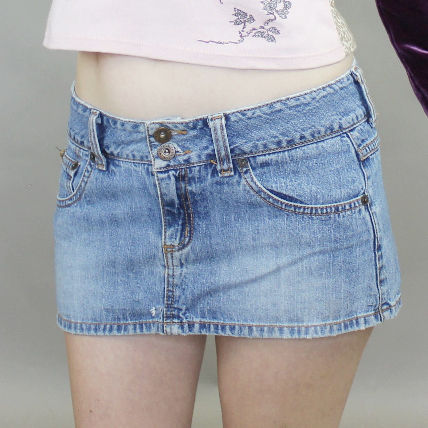 Vintage Y2k Low Rise Denim Bimbo Micro Mini Skirt by Spacegirlz