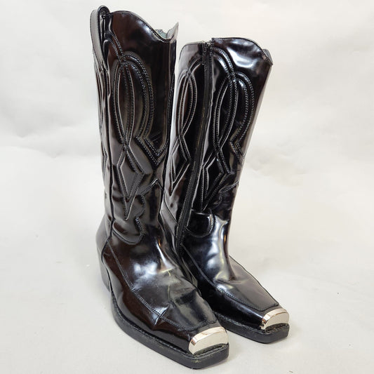 Jeffrey Campbell Black Silver Toed Cowboy Boots