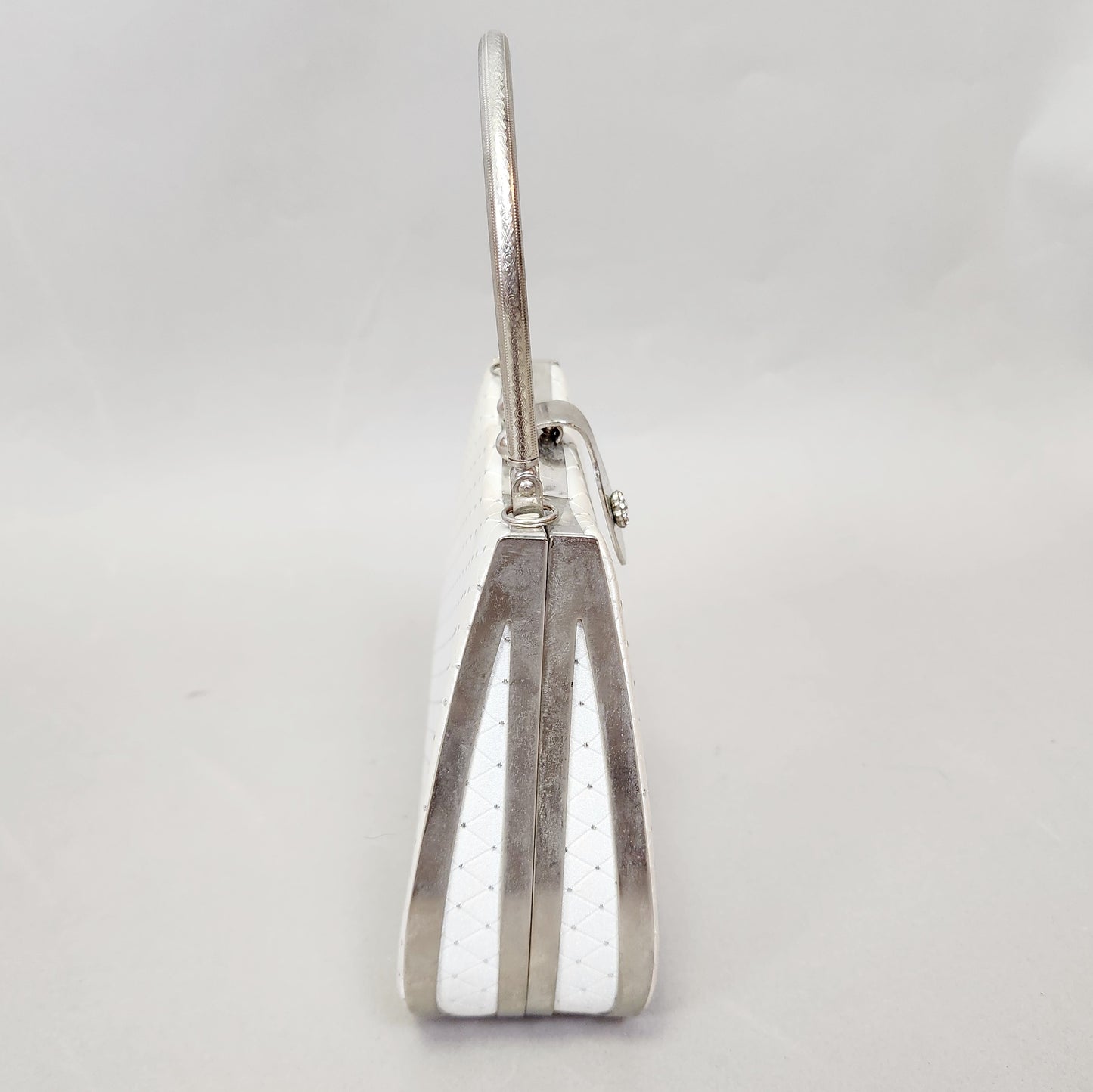 Vintage 60s Framed White Satin Silver Purse