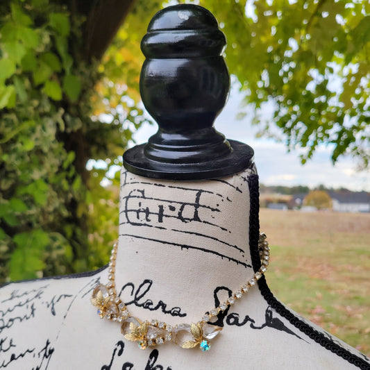 Vintage 50s Rhinestone Choker with Leaf Details