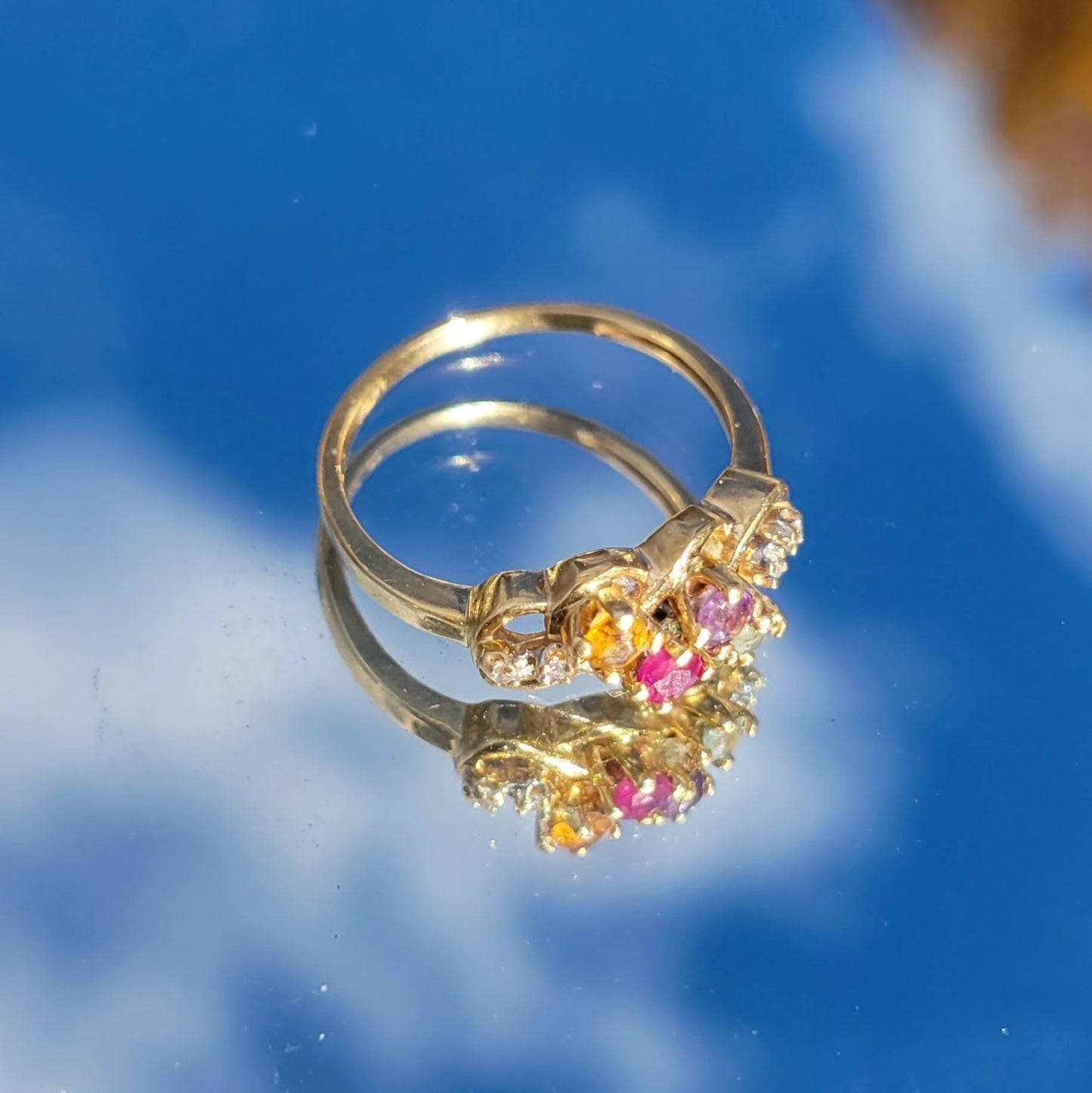 Vintage 90s 14k Gold Multi-stone Ring