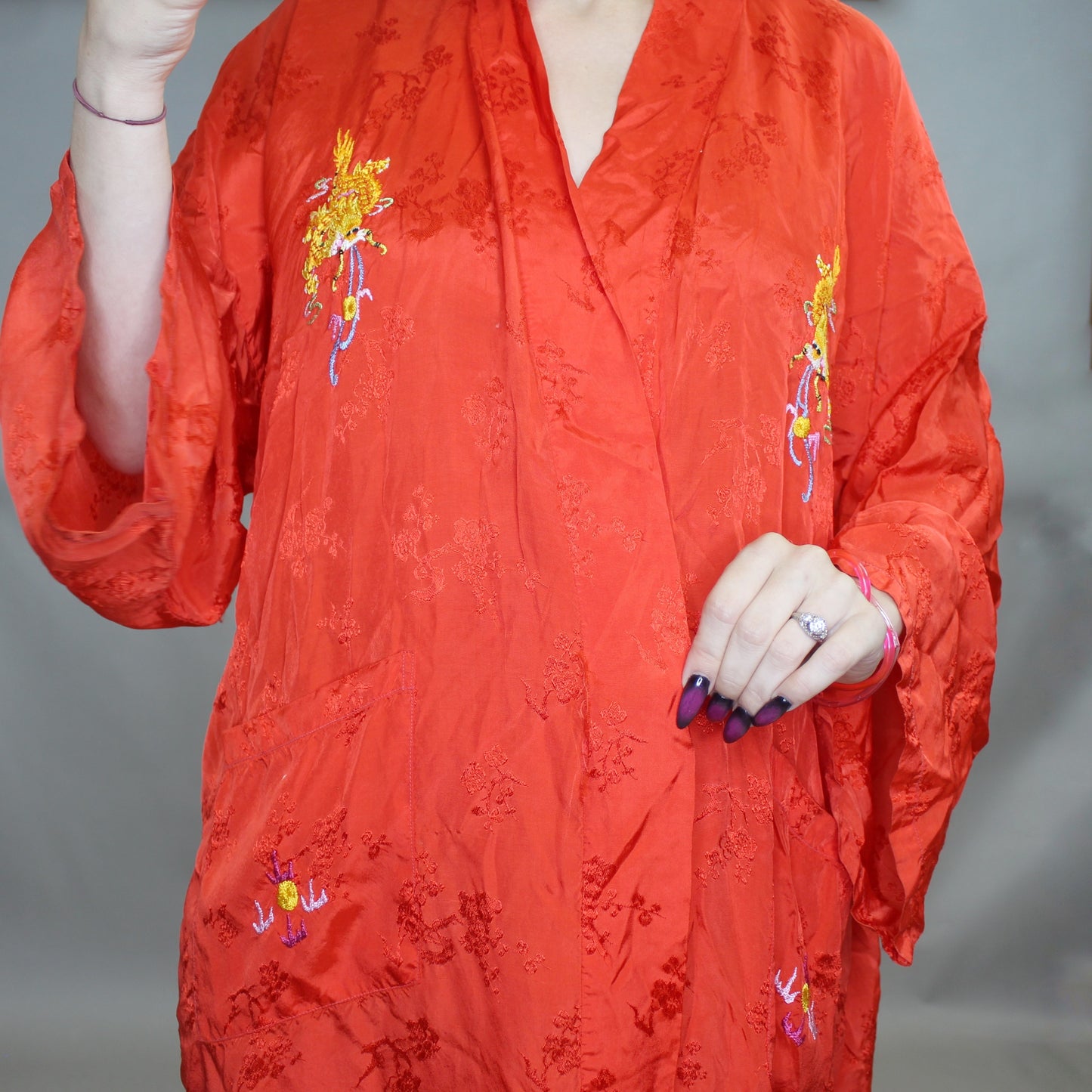 Vintage 70s Dragon Embroidered Kimono Robe