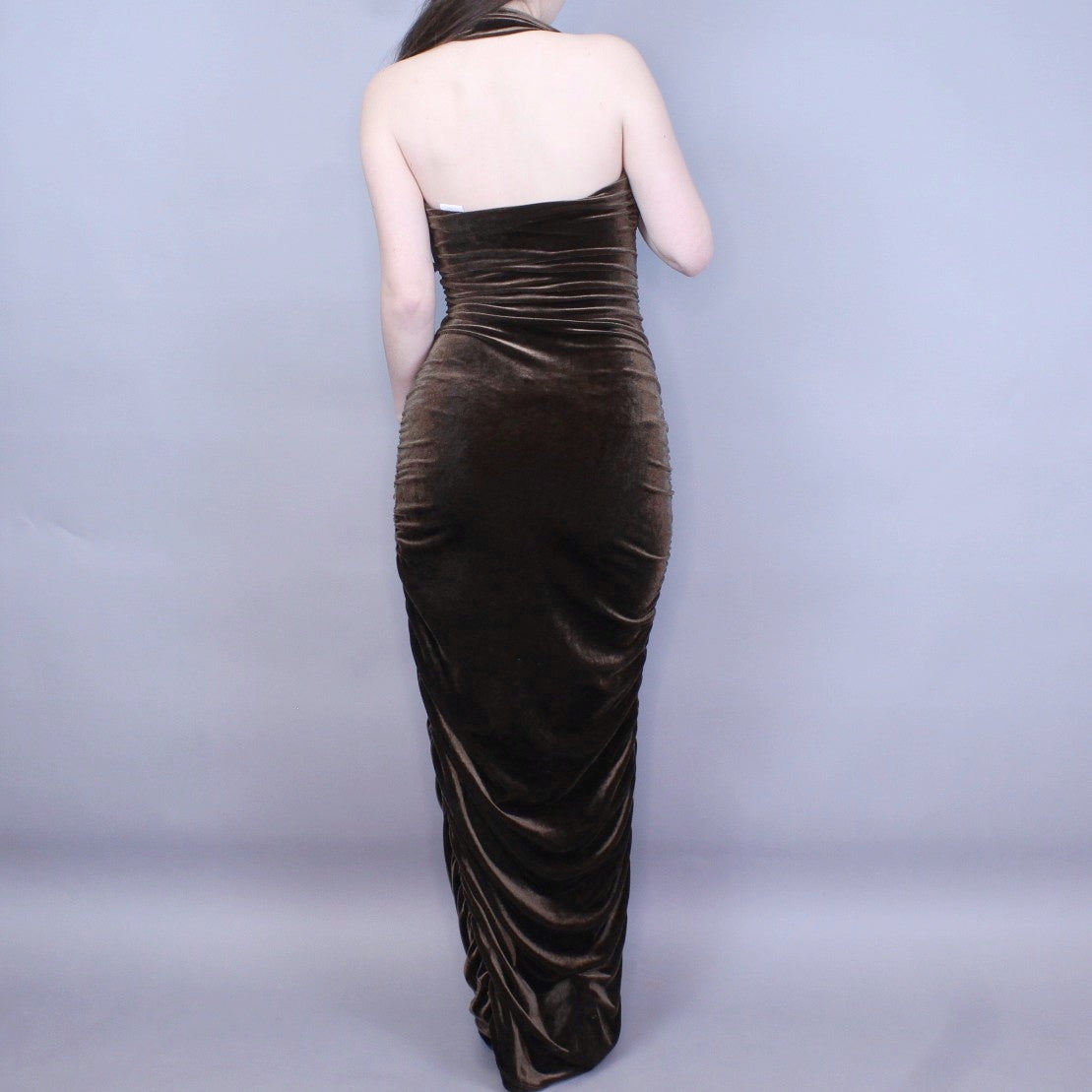 Vintage 90s Brown Velvet Evening Gown by Hugo Buscati Collection