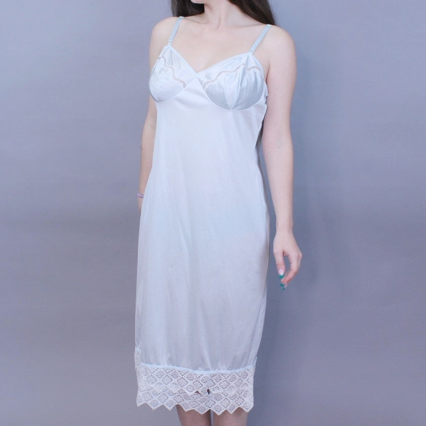 Vintage 70s Pastel Baby Blue Coquette Slip Dress by Vassarette