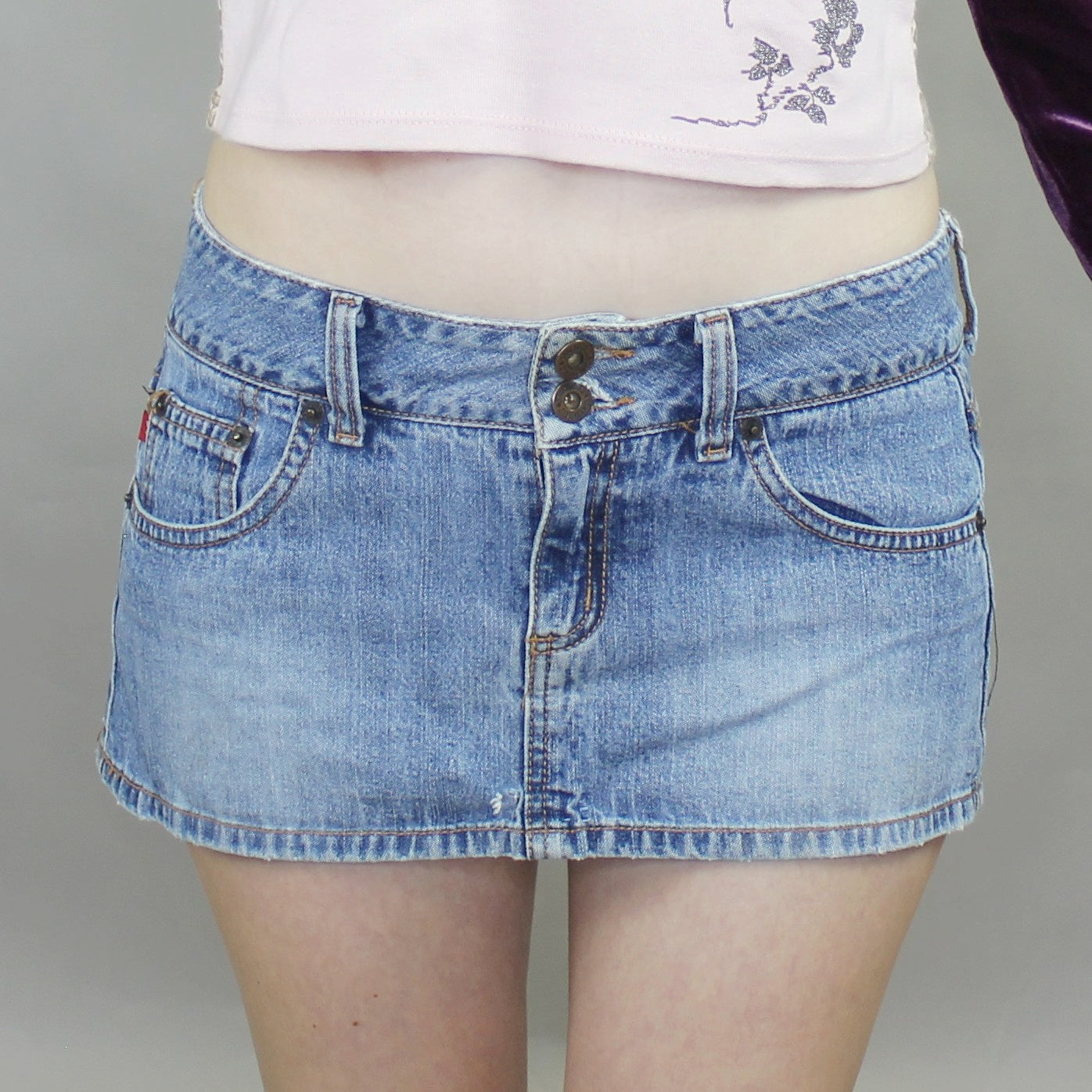 Vintage Y2k Low Rise Denim Bimbo Micro Mini Skirt by Spacegirlz