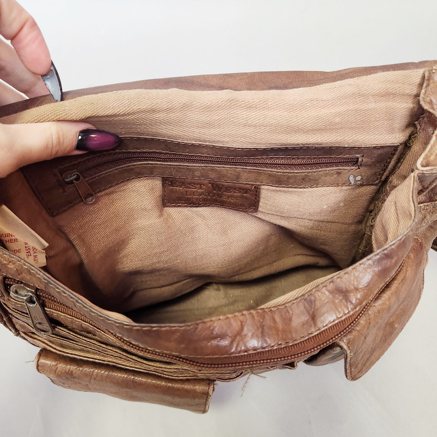 Vintage 80s Brown Leather Messenger Bag by East West