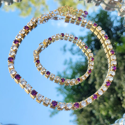 Vintage 90s Matching Jewelry Set Signed Tennis Bracelet and Crystal Choker by Trifari