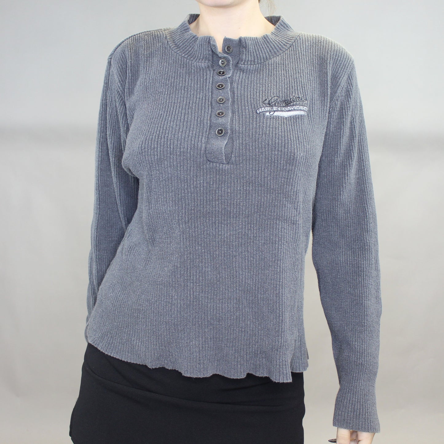 Vintage 90s Harley Davidson Ribbed Long Sleeve Henley