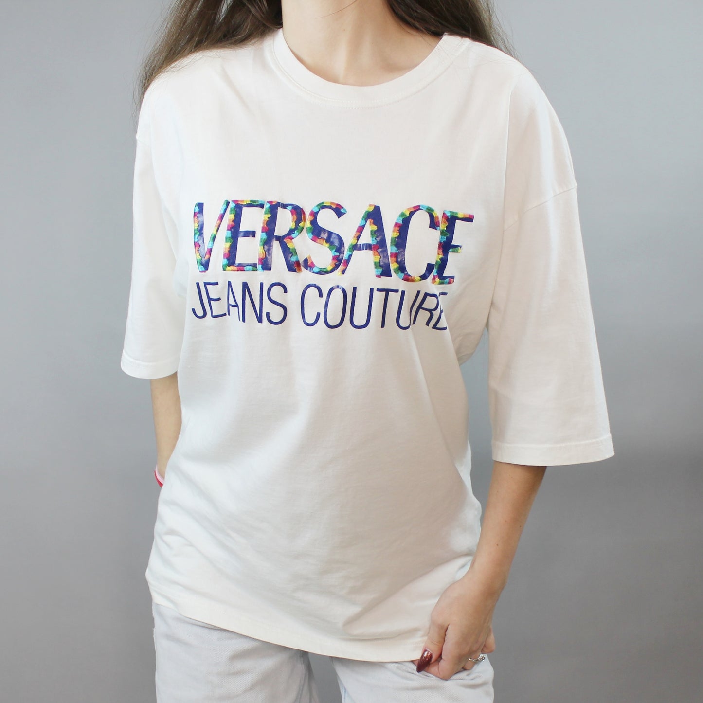 Vintage 90s Versace Jeans Couture Designer Embroidered T-Shirt