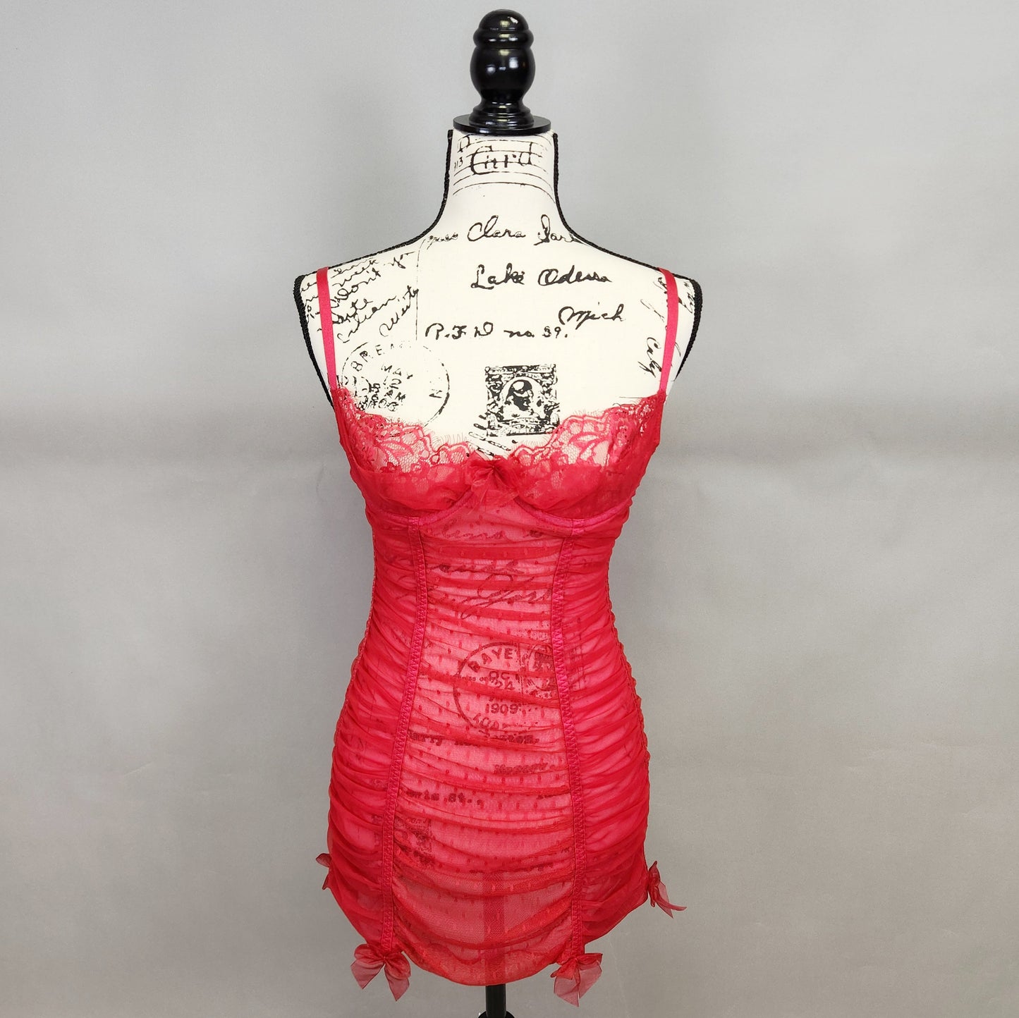 Red Ruched Micromesh Chemise Lingerie from Sexy Little Things by Victoria's Secret