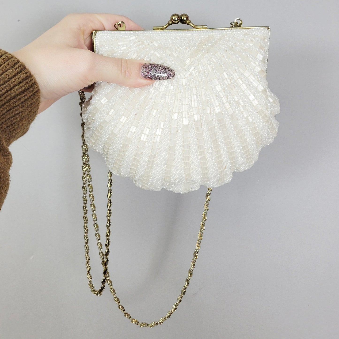 Vintage 60s Glamorous Evening Bag Beaded Clamshell Crossbody by La Regale