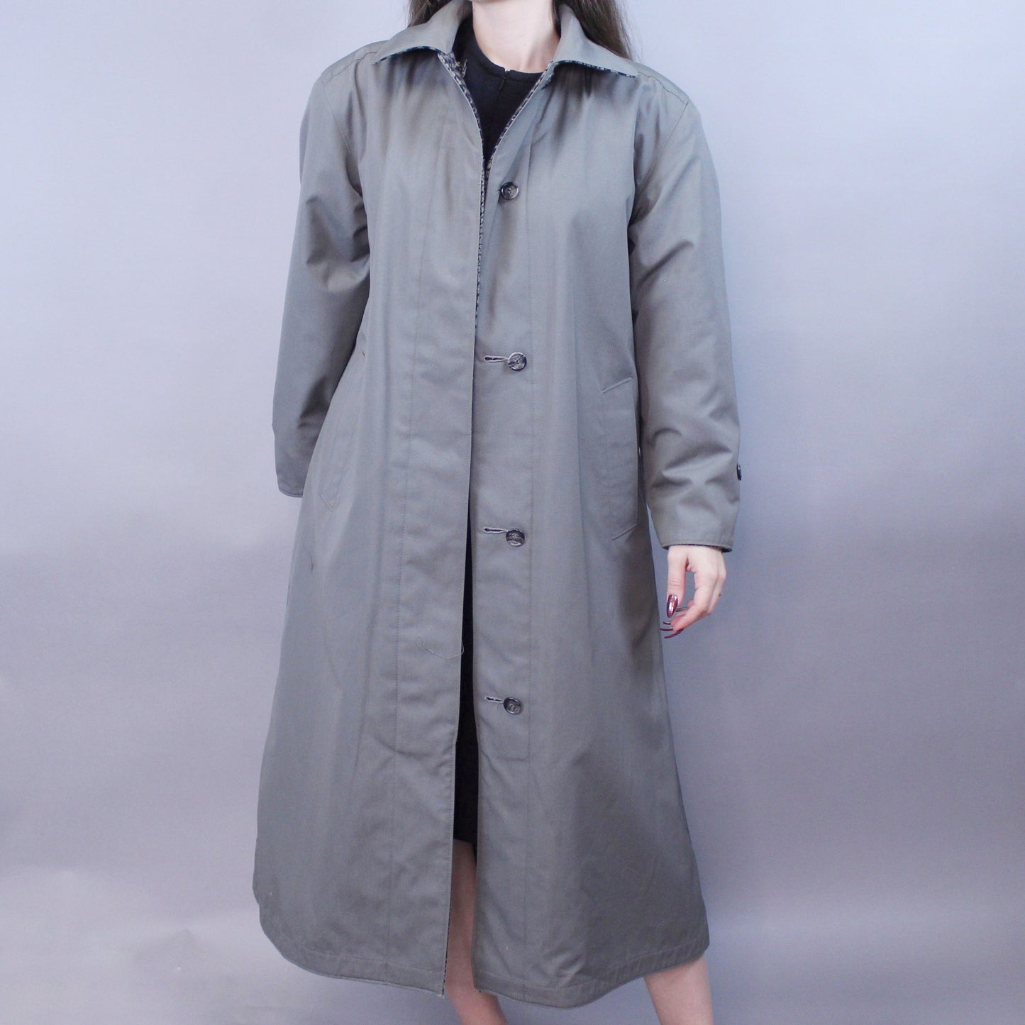 Vintage 80s Reversible Houndstooth Green Coat by London Fog