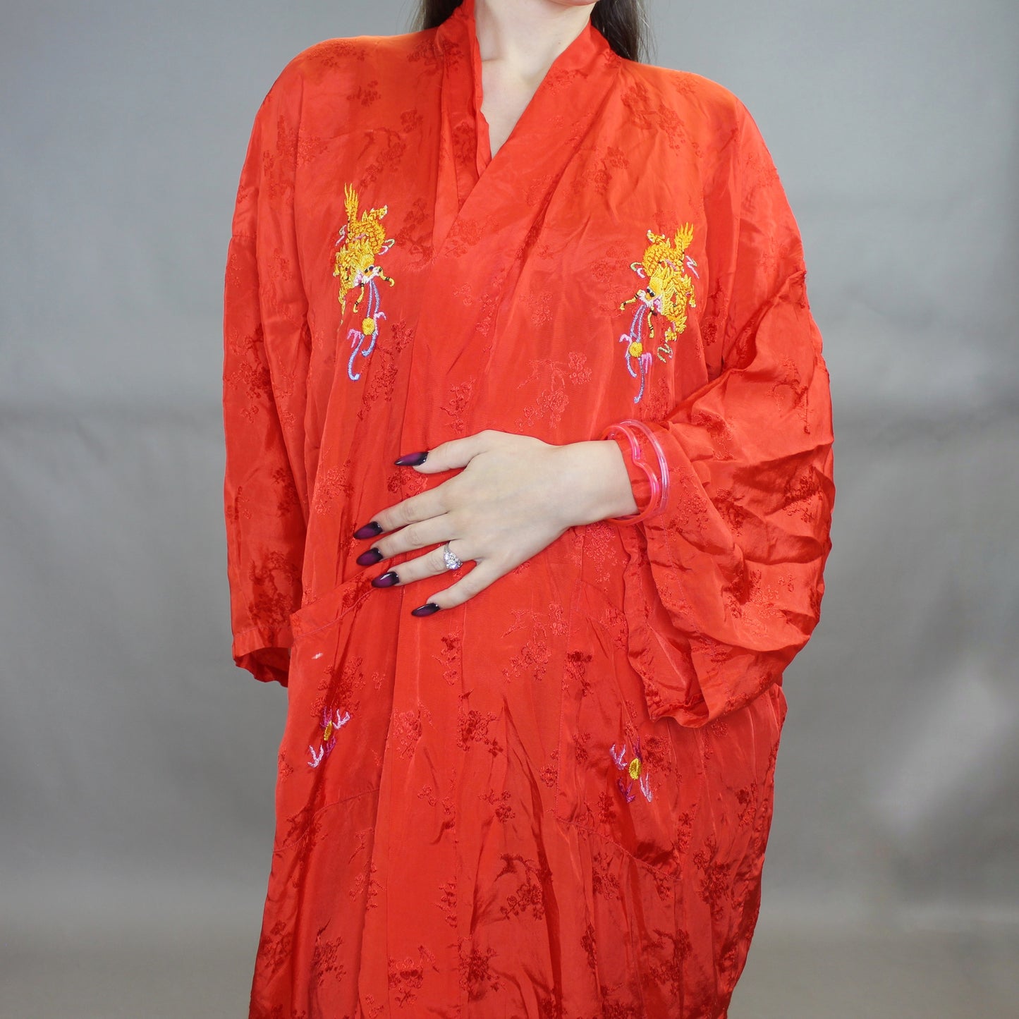 Vintage 70s Dragon Embroidered Kimono Robe