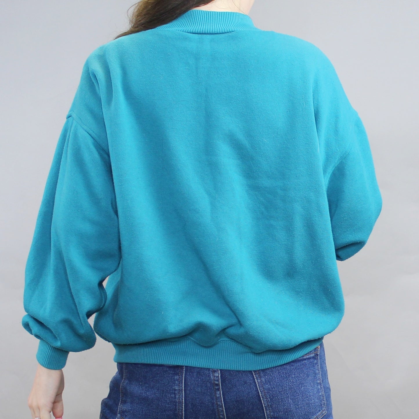 Vintage 80s Mock Neck Turquoise Sweatshirt