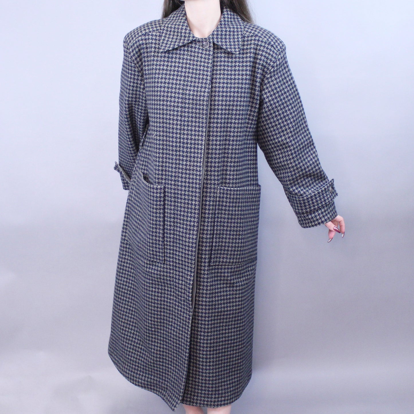 Vintage 80s Reversible Houndstooth Green Coat by London Fog