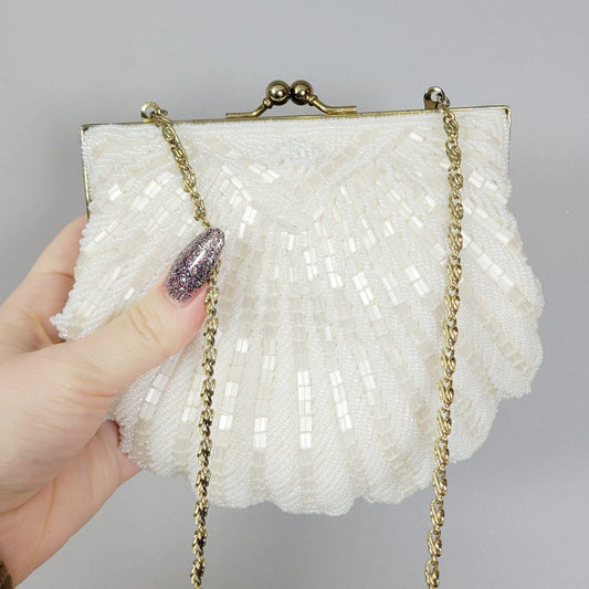 Vintage 60s Glamorous Evening Bag Beaded Clamshell Crossbody by La Regale