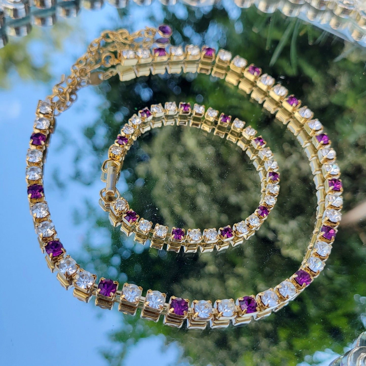 Vintage 90s Matching Jewelry Set Signed Tennis Bracelet and Crystal Choker by Trifari