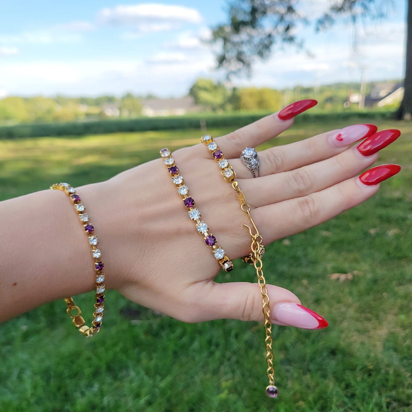 Vintage 90s Matching Jewelry Set Signed Tennis Bracelet and Crystal Choker by Trifari
