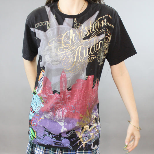 Christian Audigier All Over Print Foil NYC LA Tshirt