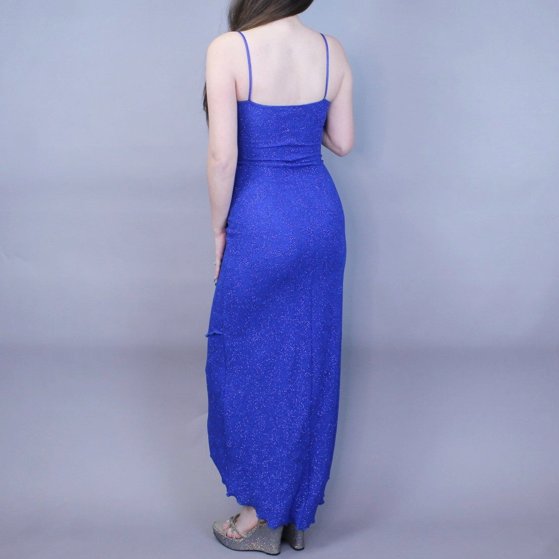 Vintage Y2k Blue Glitter Party Dress Hi-Low Bodycon by Hyphen