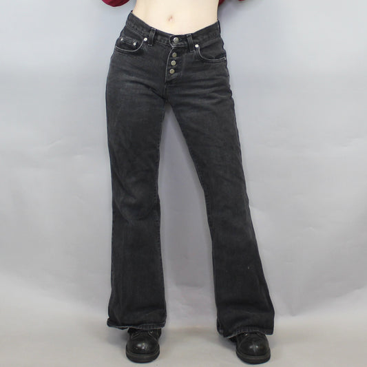 Vintage 90s Low Rise Bell Bottom Black Jeans by Lee Riveted