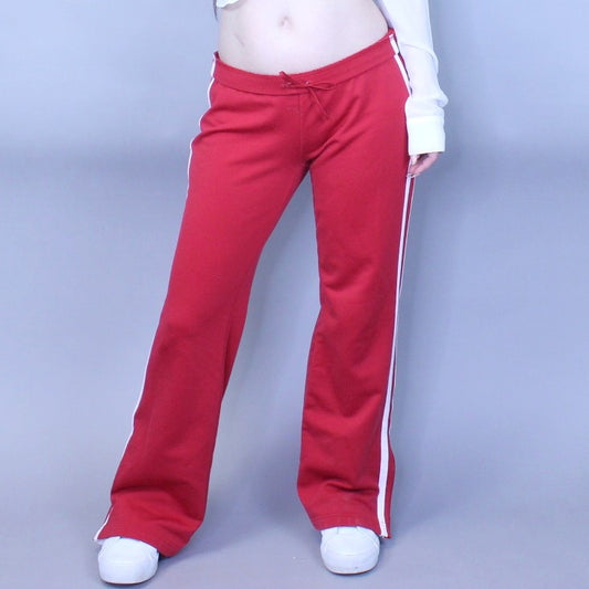 Vintage Y2k Low Rise Zip Side Bell Bottom Flare Cherry Red Sweatpants Track Pants