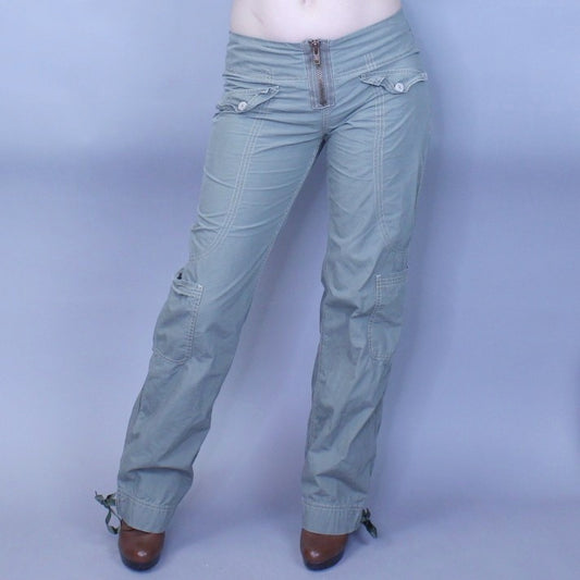Vintage Y2k Low Rise Green Cargo Pants with Full Zip By Blue Asphalt
