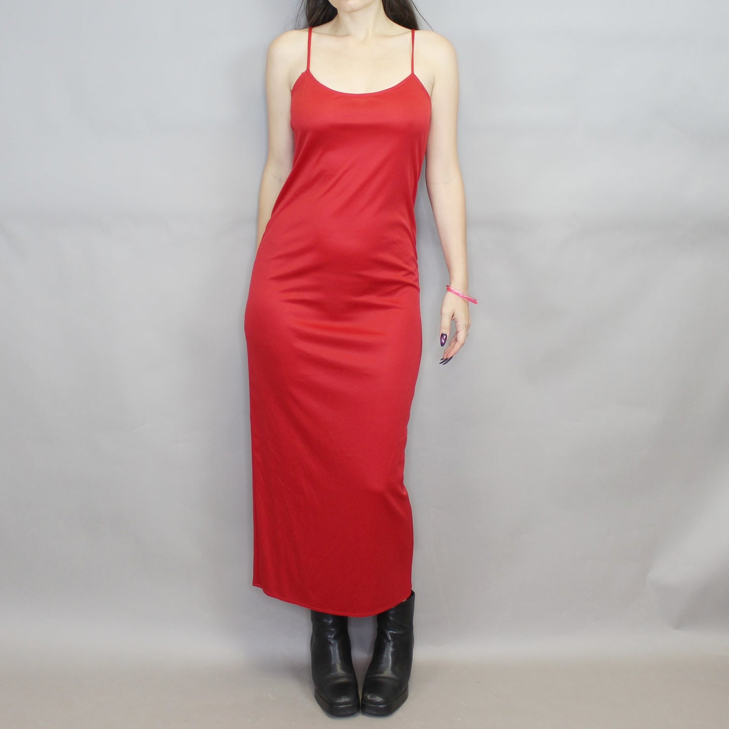 Vintage 80s Red Maxi Length Slip Dress